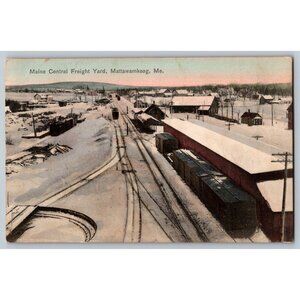 Vintage 1912 Postcard Maine Central Freight Yard Mattawamkeag Railroad #1475
